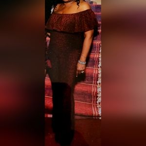 Lurex red glitter two piece bell bottom pant set. Size 2xl